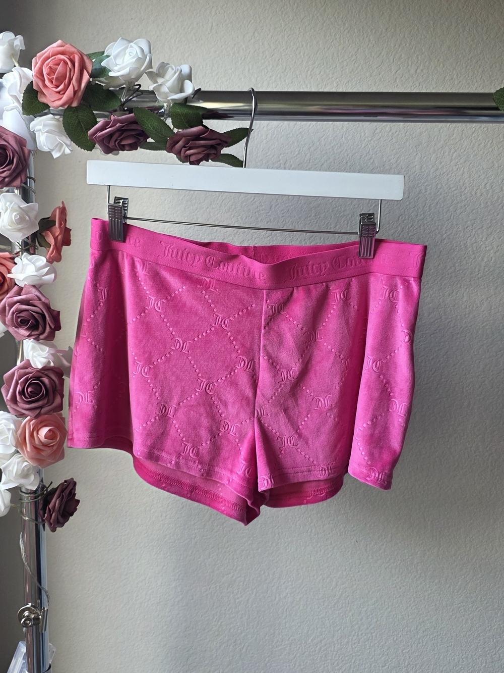 Juicy Couture Hot Pink Logo-Embossed Velour Shorts